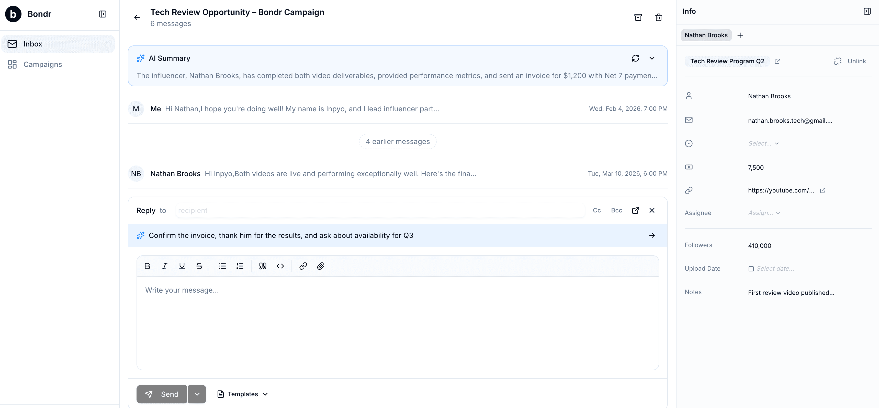 Clean Bondr workspace with everything in one place